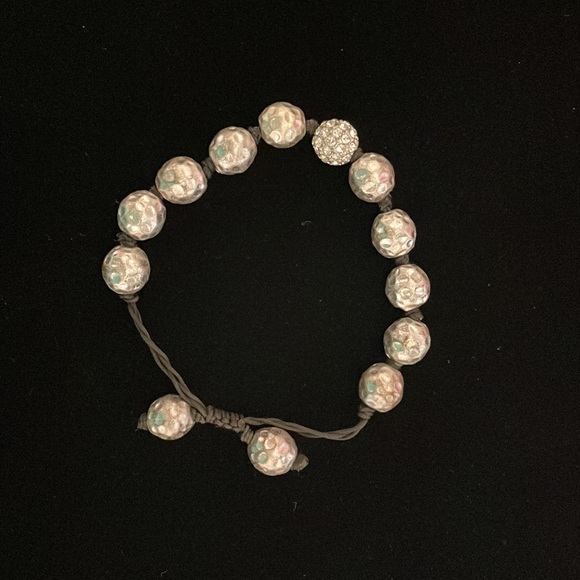 Sliver beaded bracket. hammered beads with crystal stone bead. - Picture 2 of 6